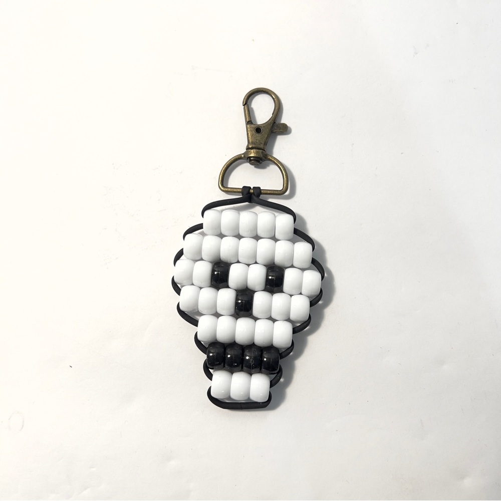Handmade Skull Pony Bead Keychain | Black White Kawaii Goth Charm | Bag Charm
